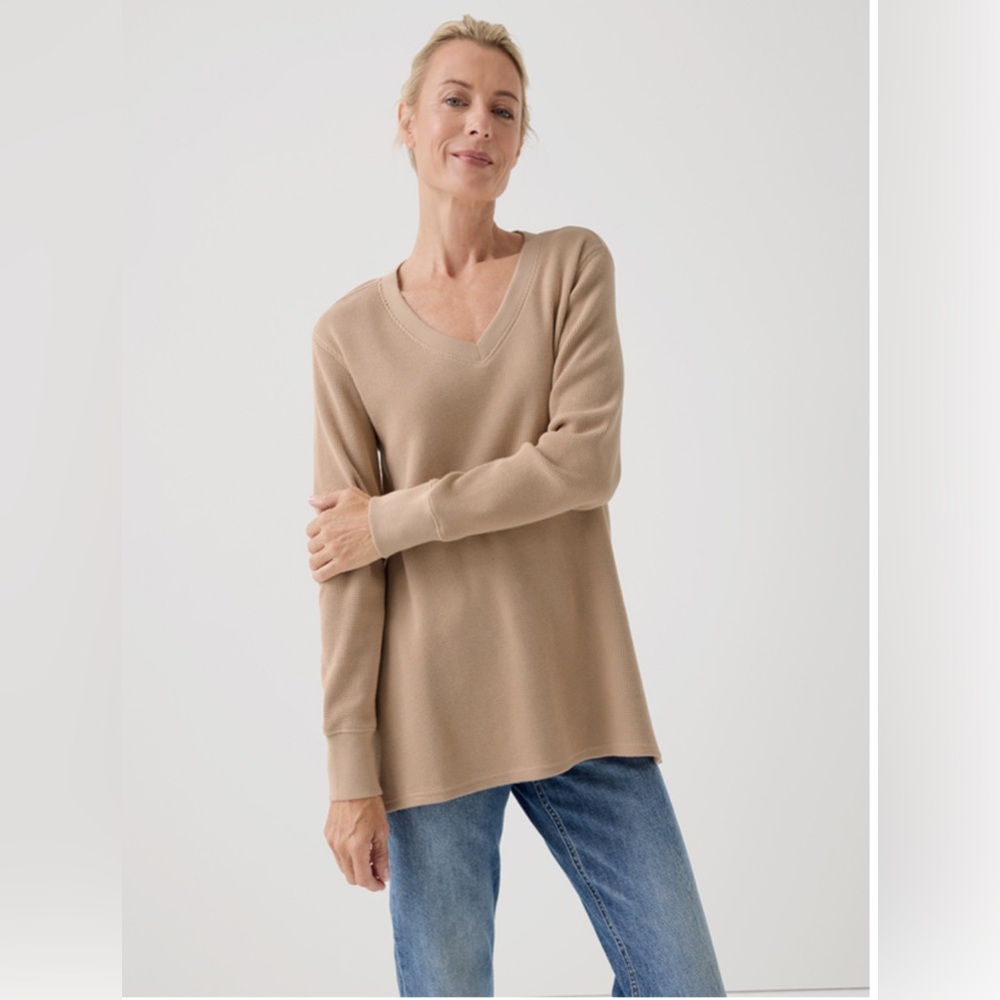PACT Thermal Waffle V-Neck Tunic (sesame) XS